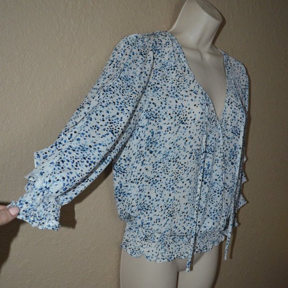 NWT $352 Sz XS Parker Blue White Spring Scatters 3/4 Sleeve Blouse - Picture 4 of 6
